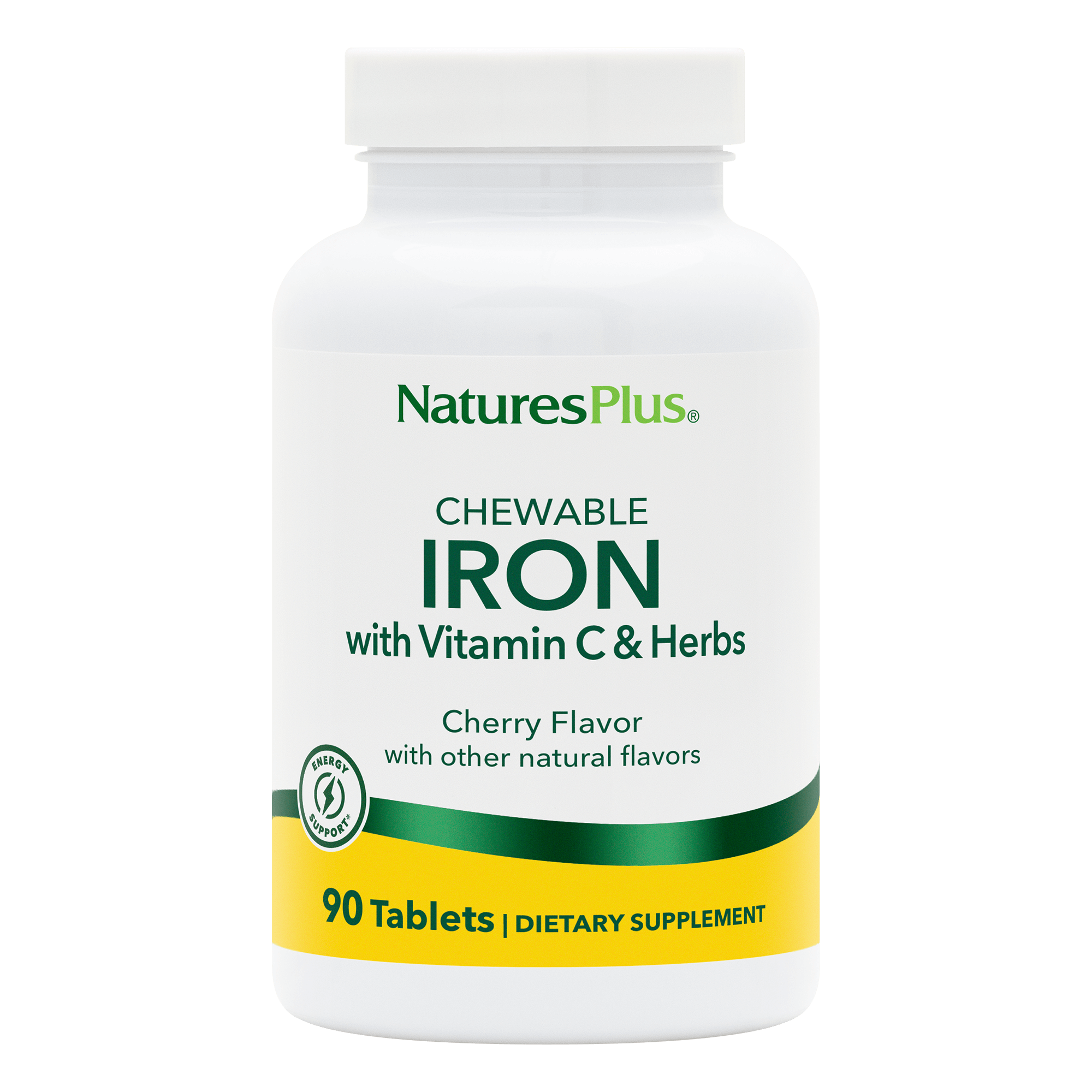 Залізо з вітаміном C та травами, Natures Plus Chewable Iron with Vitamin C and Herbs, 27 мг, 90 жувальних таблеток (Вишня)