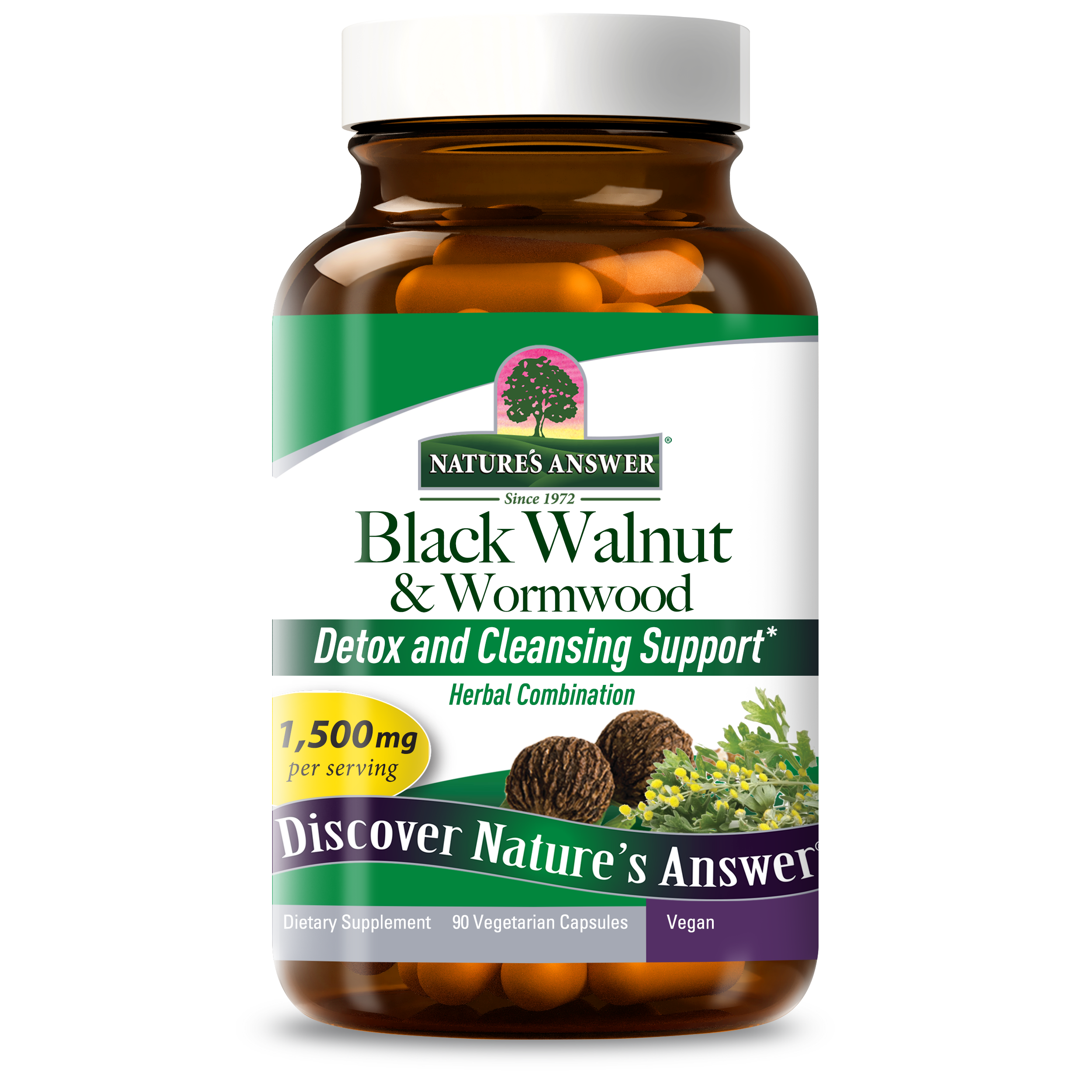 Чорний горіх, Nature's Answer Black Walnut, 1500 мг, 90 вегетаріанських капсул