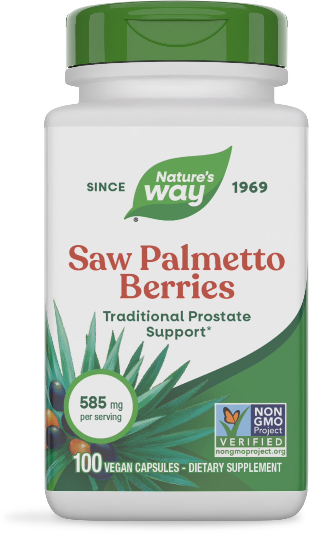 Со Пальметто, Nature's Way Saw Palmetto Berries, 585 мг, 100 вегетаріанських капсул (Ягоди)