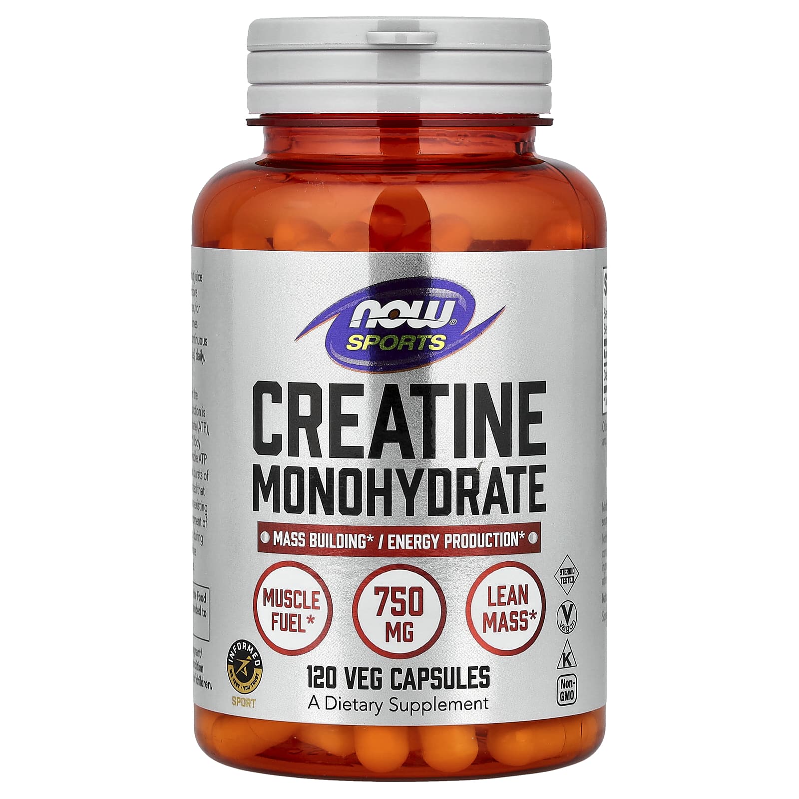Креатин моногідрат, Creatine Monohydrate, Now Foods, Sports, 750 мг, 120 вегетаріанських капсул