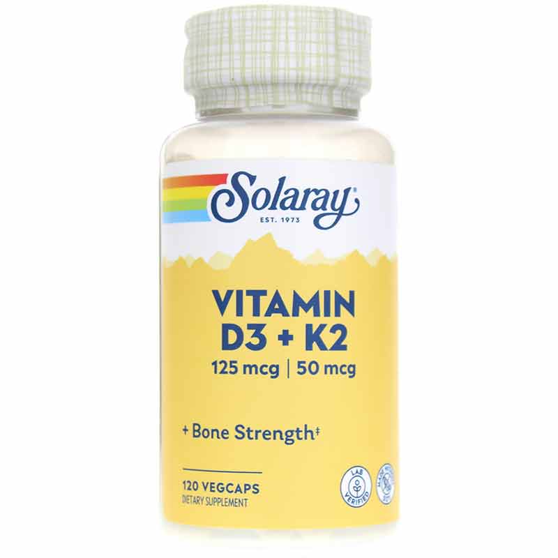 Вітамін D3 та K2, Solaray Vitamin D3+K2 (soy free), 120 вегетаріанських капсул