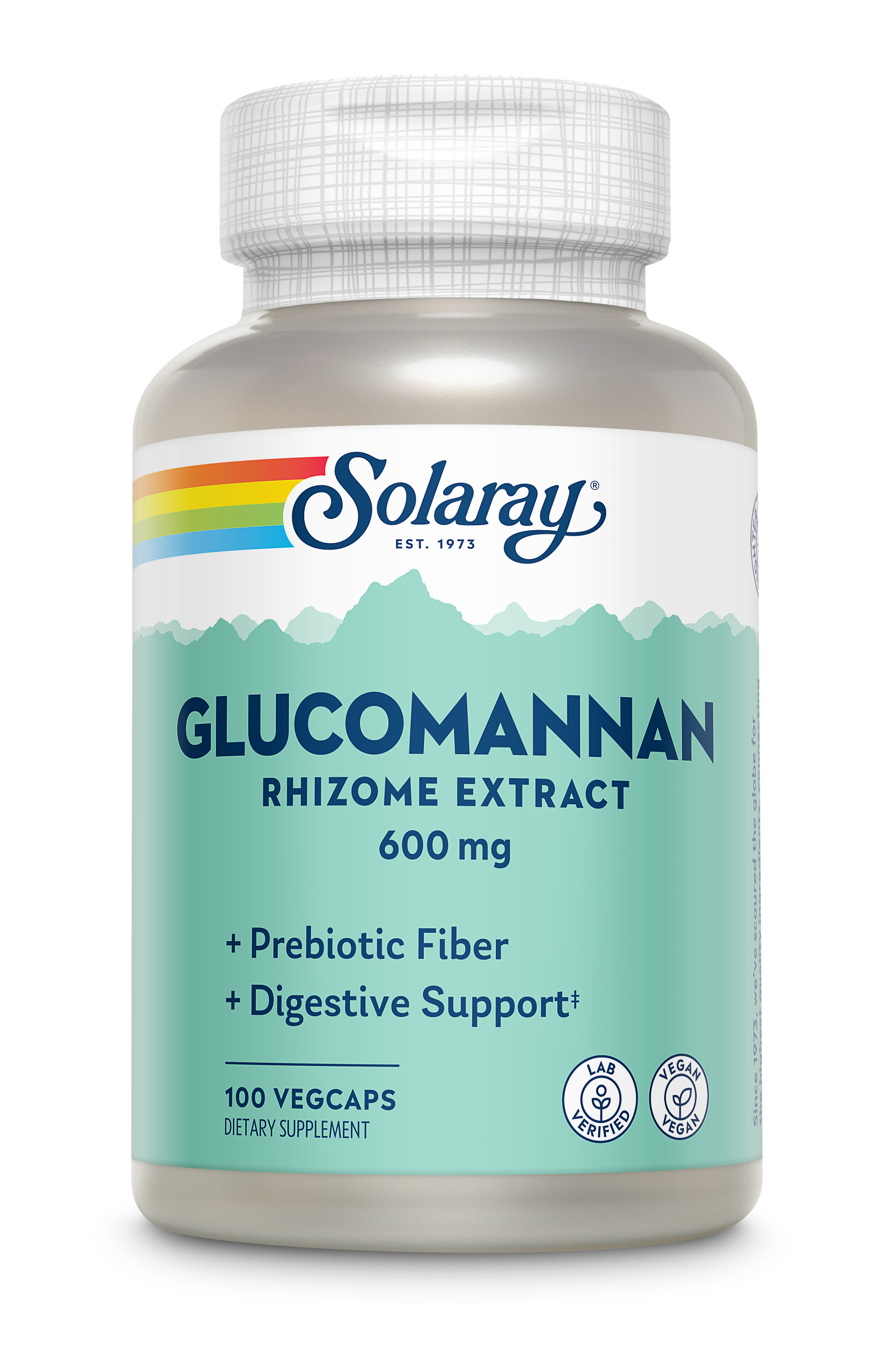Екстракт кореневища глюкоманану, Solaray Glucomannan Rhizome Extract, 600 мг, 100 вегетаріанських капсул