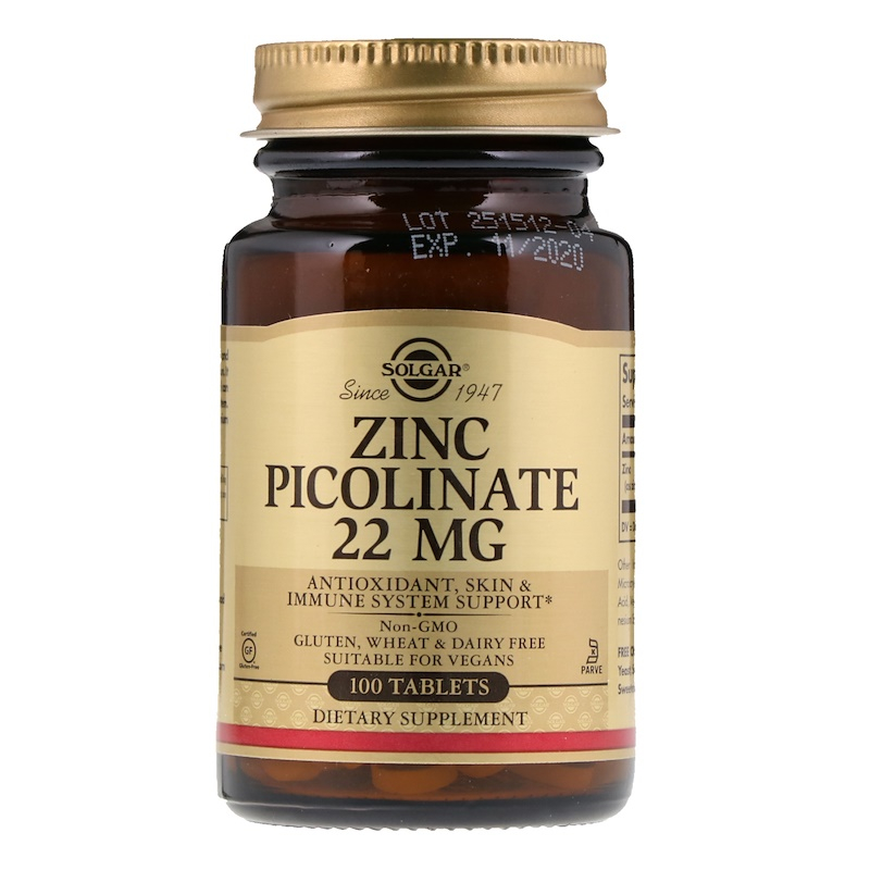 Цинк піколінат, Solgar Zinc Picolinate, 22 мг, 100 таблеток