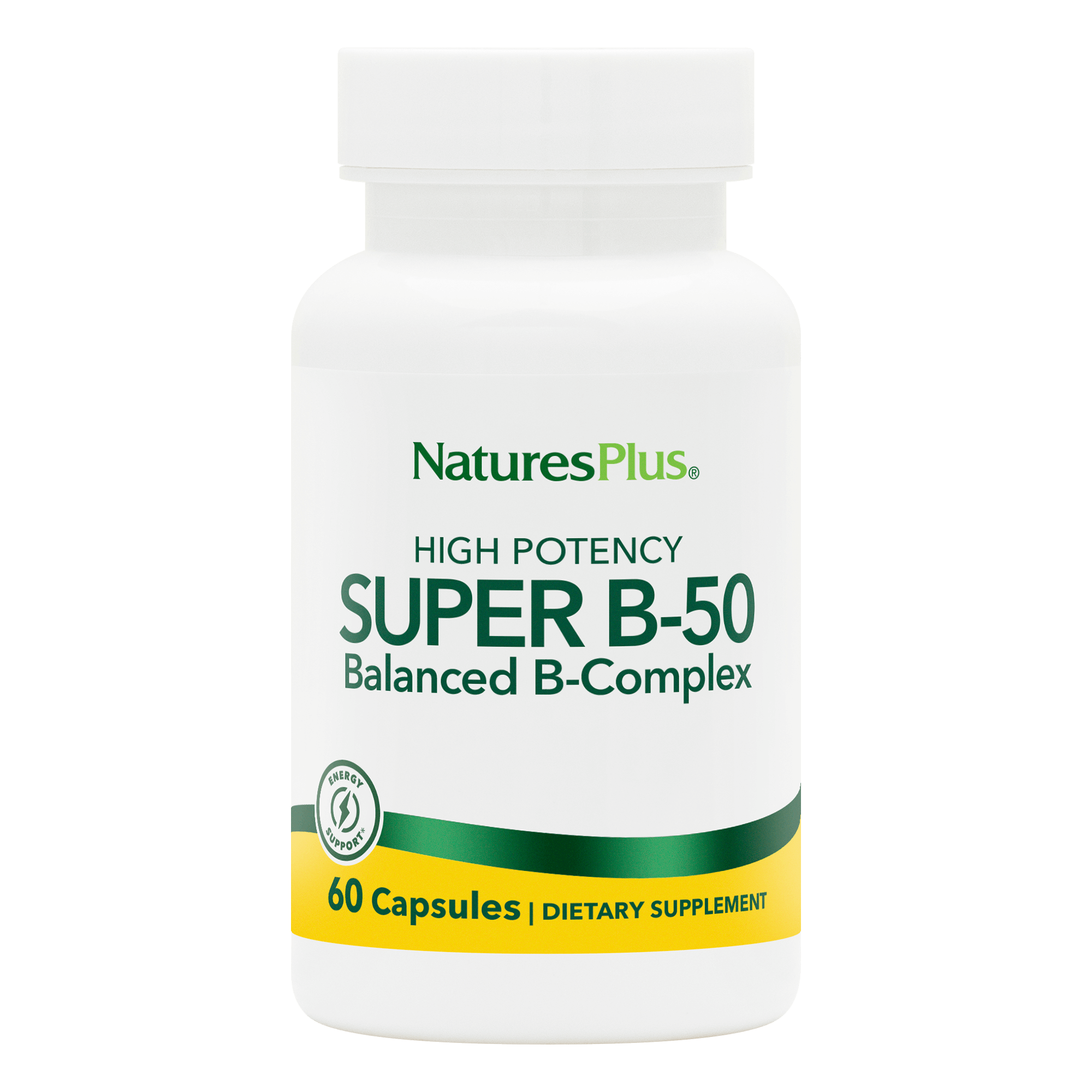Комплекс вітамінів групи B, Natures Plus Super B-50 Complex, 60 вегетаріанських капсул