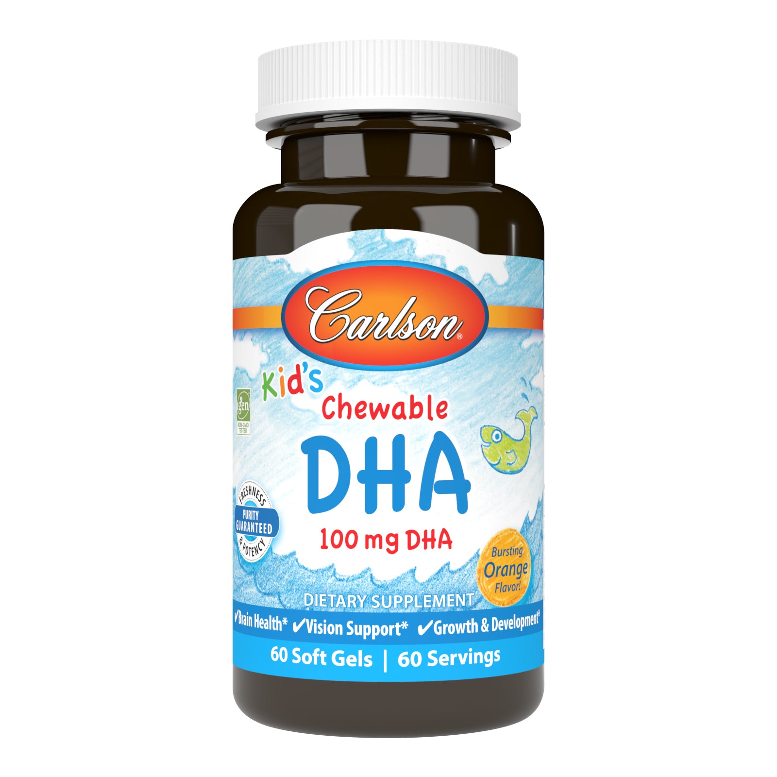 Риб'ячий жир DHA для дітей, Carlson Labs Kids Chewable DHA, 100 мг, 60 м'яких капсул (апельсин)