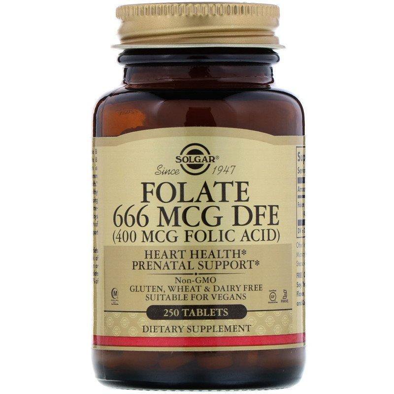Фолієва кислота, Solgar Folate, 400 мкг, 250 таблеток