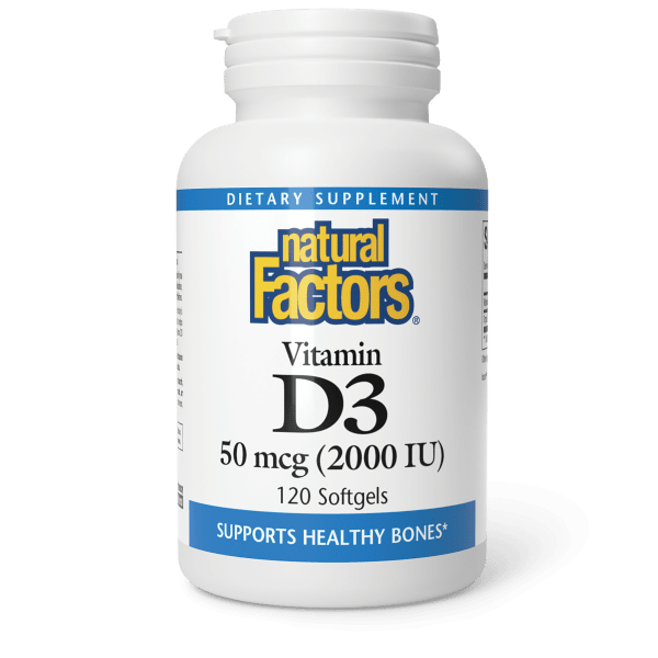 Витамин D3, Natural Factors Vitamin D3, 2000 МЕ, 120 мягких капсул