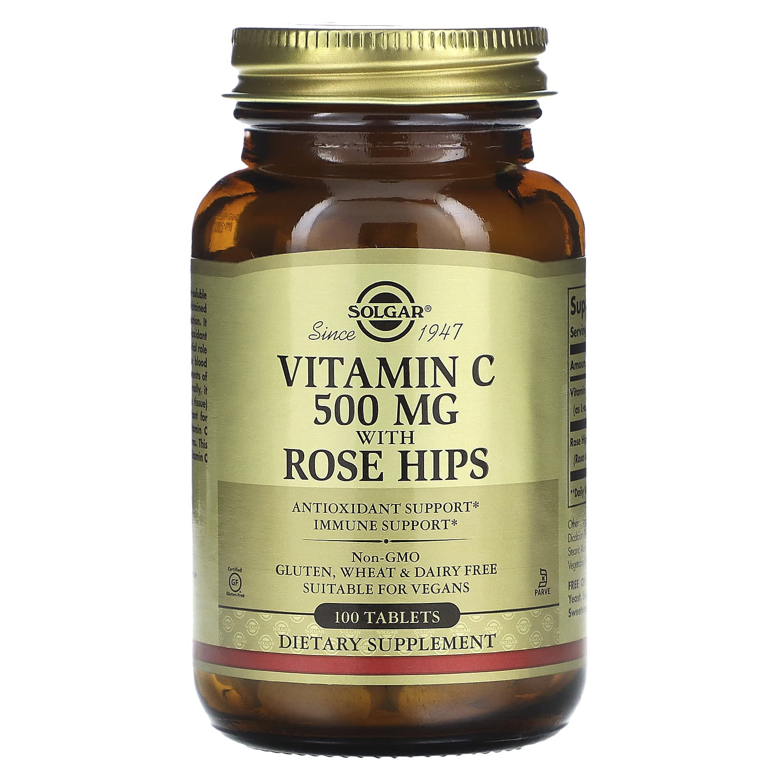 Вітамін С із шипшиною, Solgar Vitamin C With Rose Hips, 500 мг, 100 таблеток