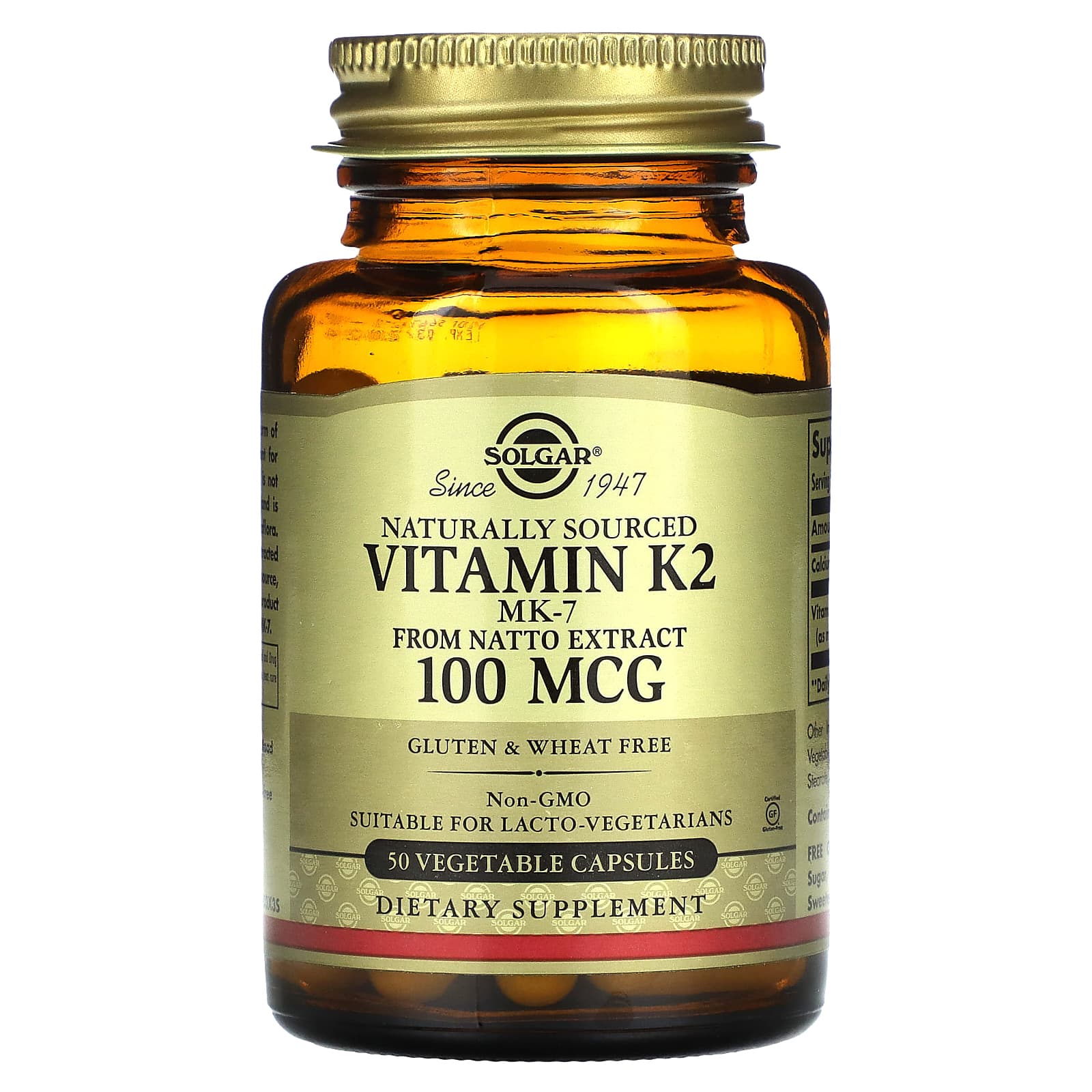 Вітамін К2, Solgar Naturally Sourced Vitamin K2, 100 мкг, 50 вегетаріанських капсул