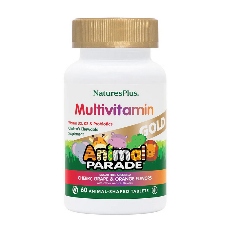 Мультивітаміни для дітей, Natures Plus Animal Parade Gold Multivitamin, 60 жувальних таблеток (Вишня, апельсин, виноград)
