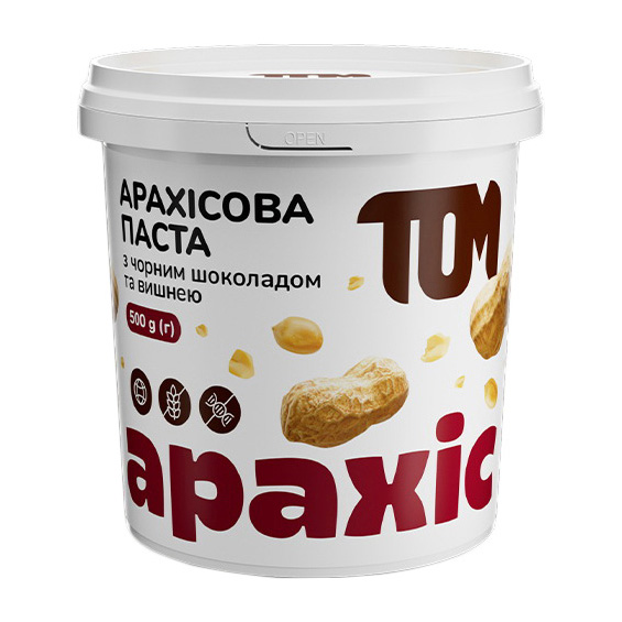 Арахісова паста, TOM peanut butter Peanut Butter, 500 г (Чорний шоколад та вишня)