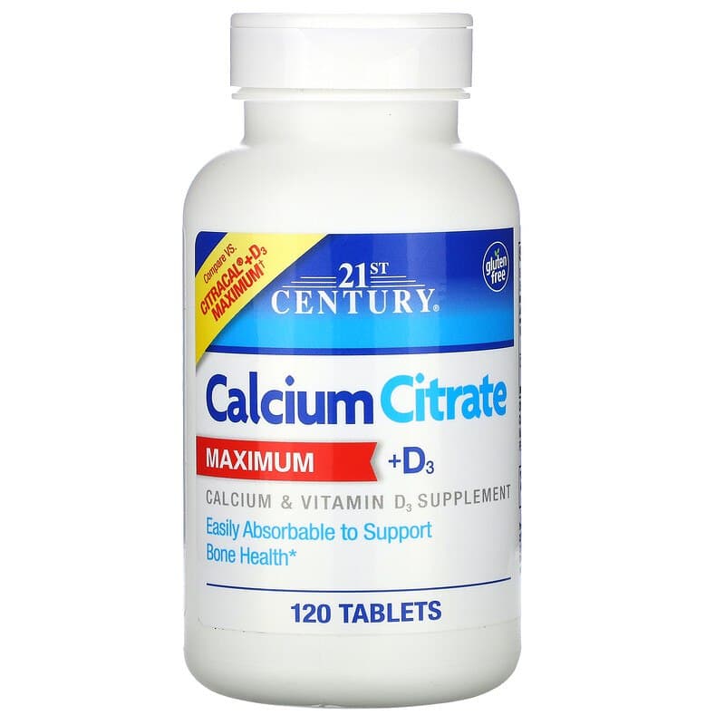 Кальцій цитрат з вітаміном D3, 21st Century Calcium Citrate Maximum + D3, 120 таблеток