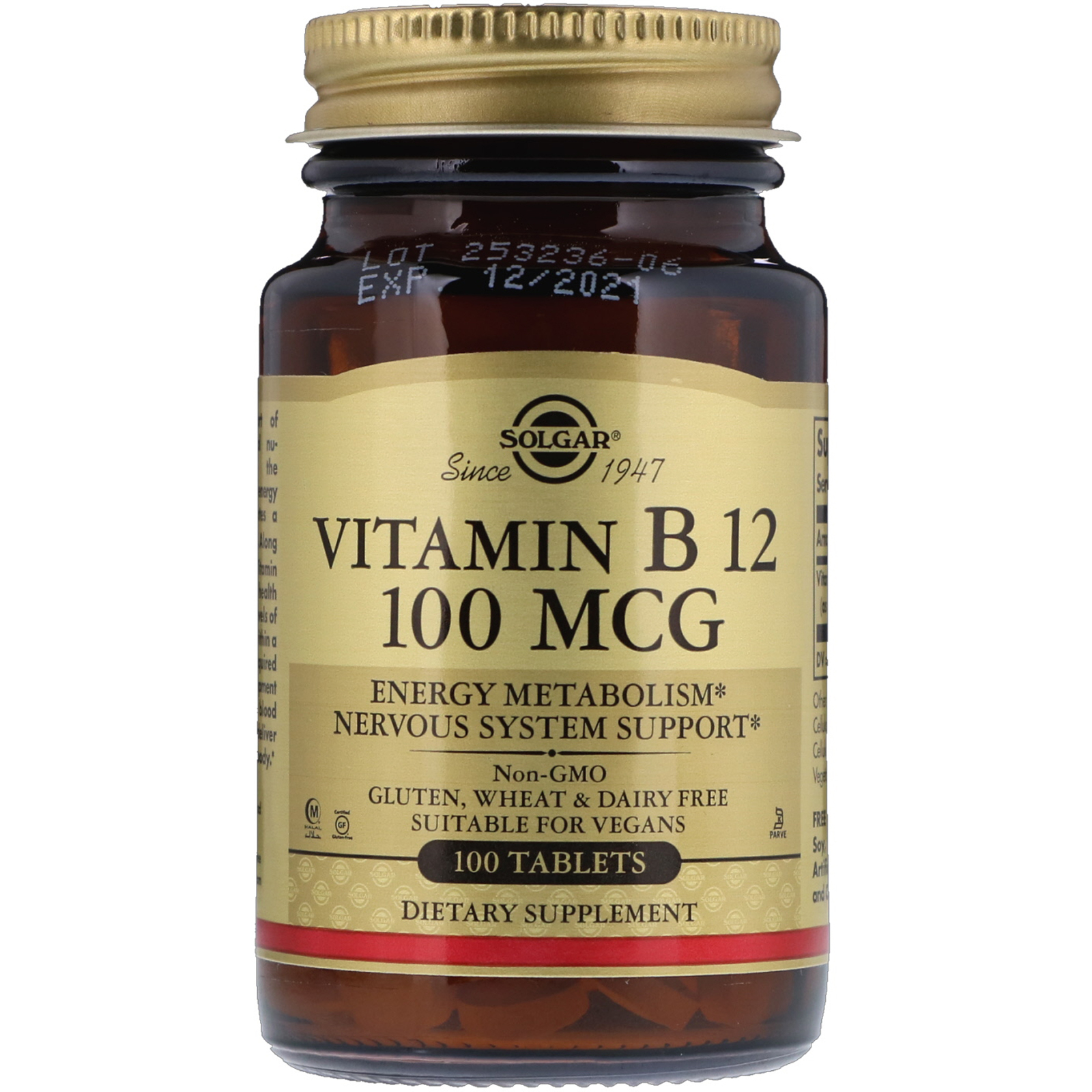 Вітамін В12 (ціанокобаламін), Solgar Vitamin B12, 100 мкг, 100 таблеток