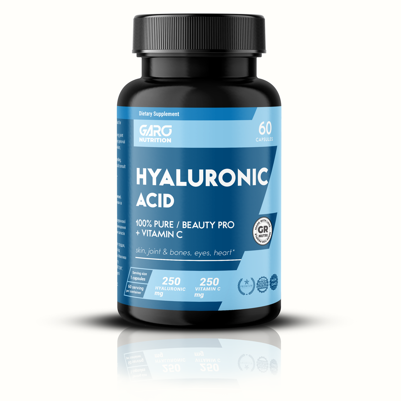 Гіалуронова кислота для суглобів та шкіри, Garo Nutrition Hyaluronic Acid, 250 мг, 60 таблеток