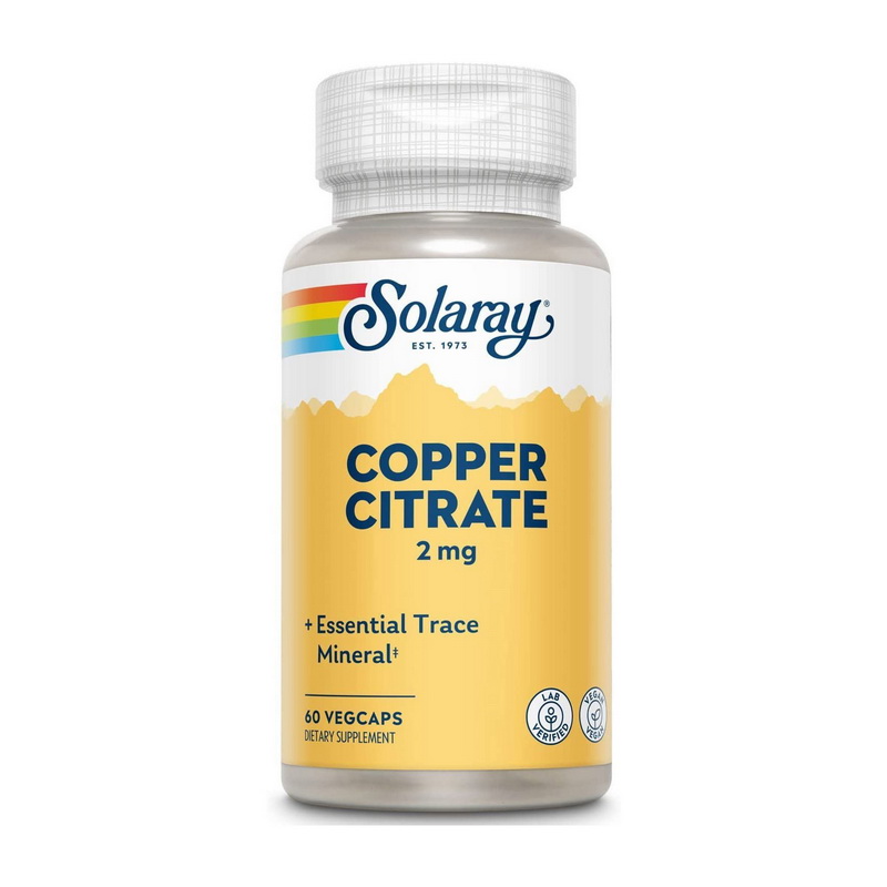 Мідь, Solaray Copper Citrate, 2 мг, 60 вегетаріанських капсул