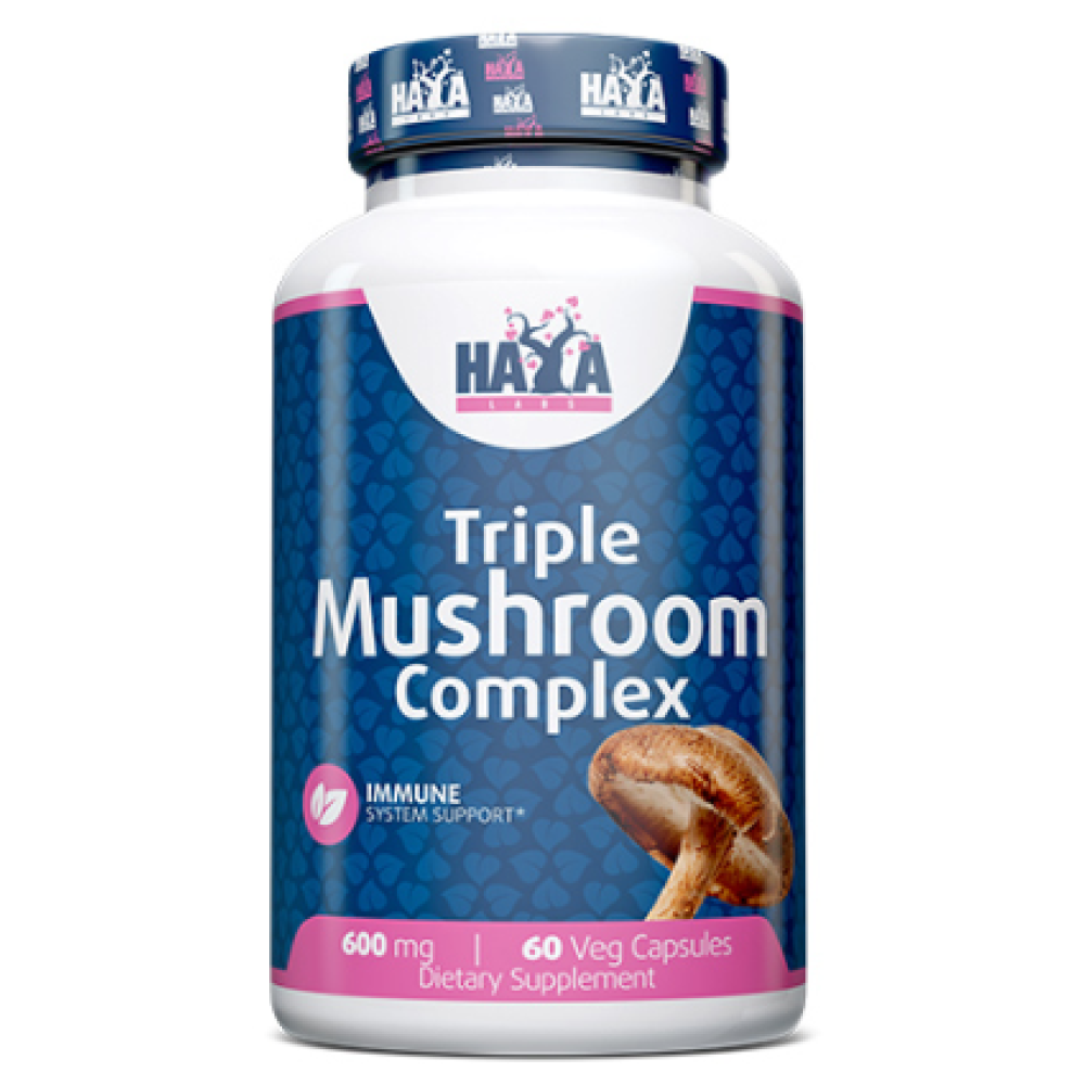 Комплекс грибів, Haya Labs Triple Mushroom Complex, 600 мг, 60 вегетаріанських капсул