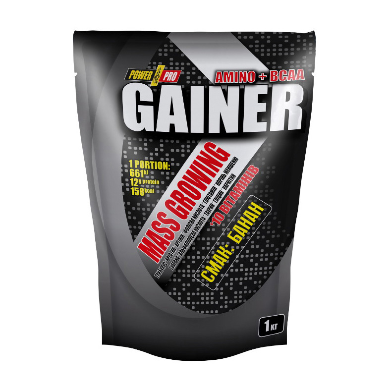 Гейнер для набору маси, Power Pro Mass Growing Gainer, 1 кг (Ваніль)