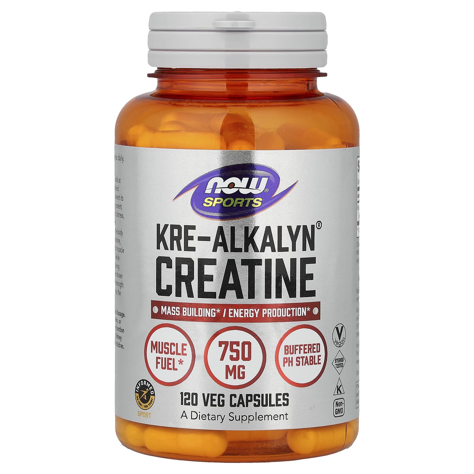 Креатин, Now Foods Kre-Alkalyn Creatine, 750 мг, 120 вегетаріанських капсул