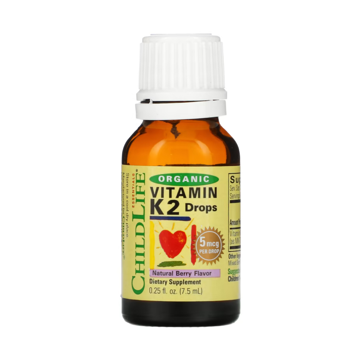 Вітамін K2, ChildLife Organic Vitamin K2 Liquid, 7,5 мл (Ягоди)