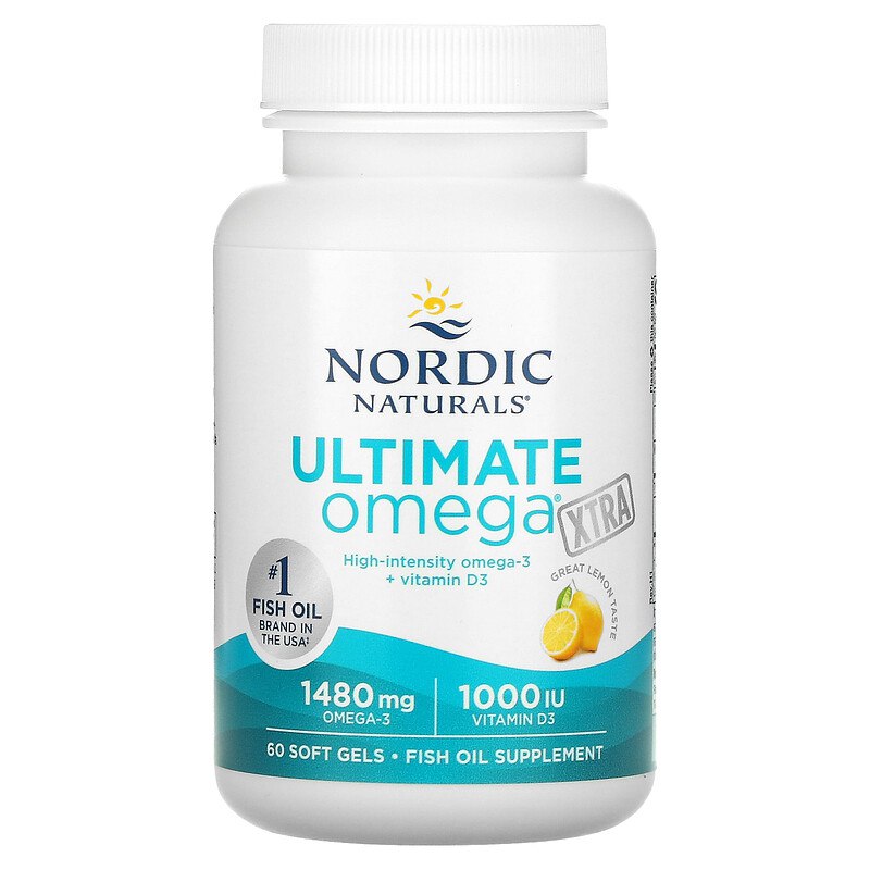 Омега-3, Nordic Naturals Ultimate Omega Xtra, 1000 мг, 60 м'яких капсул (лимон)