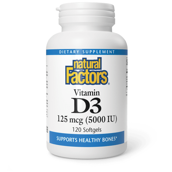 Вітамін D3, Natural Factors Vitamin D3, 5000 МО, 120 м'яких капсул
