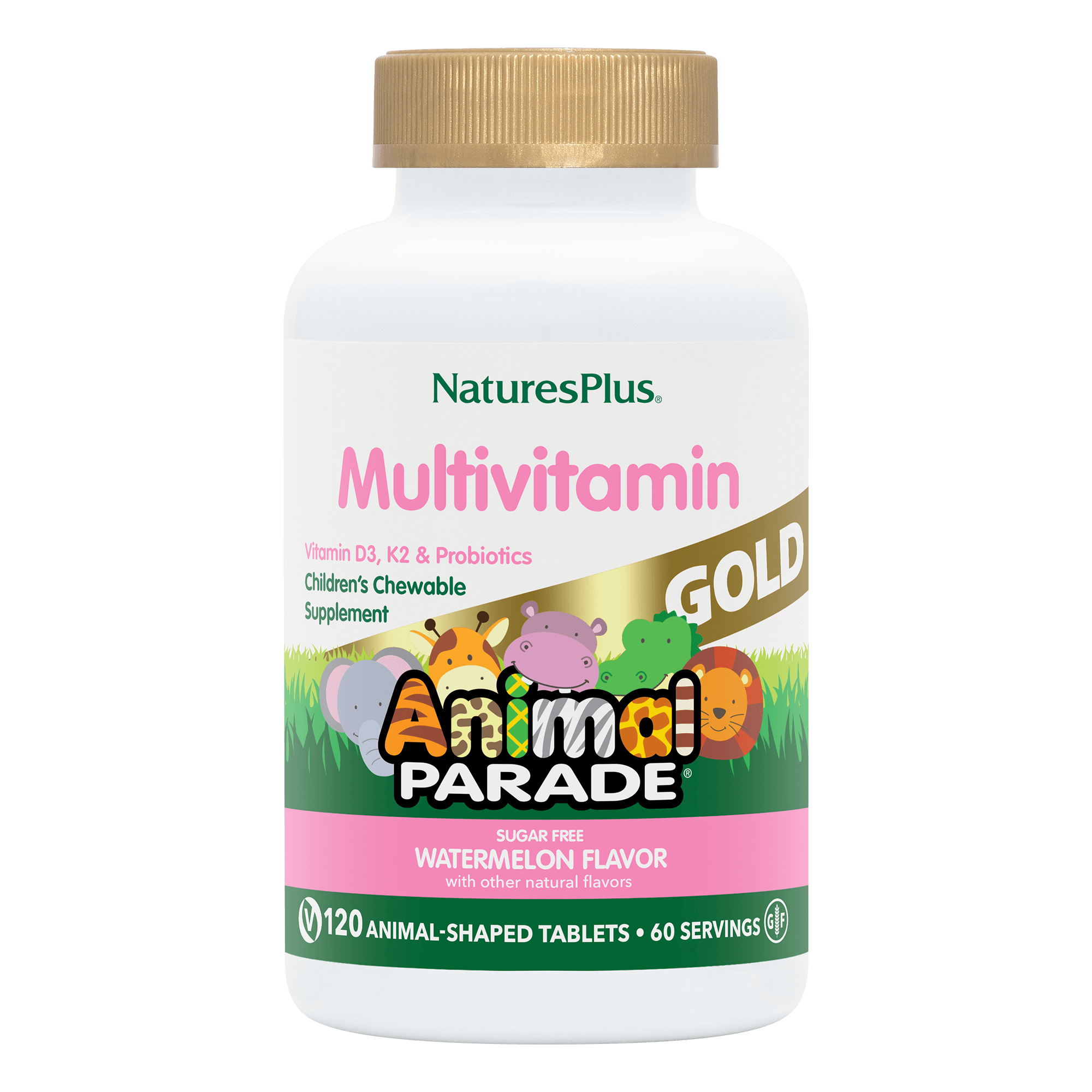 Мультивітаміни для дітей, Natures Plus Animal Parade Gold Children's Chewable Multivitamin, 120 жувальних таблеток (Кавун)