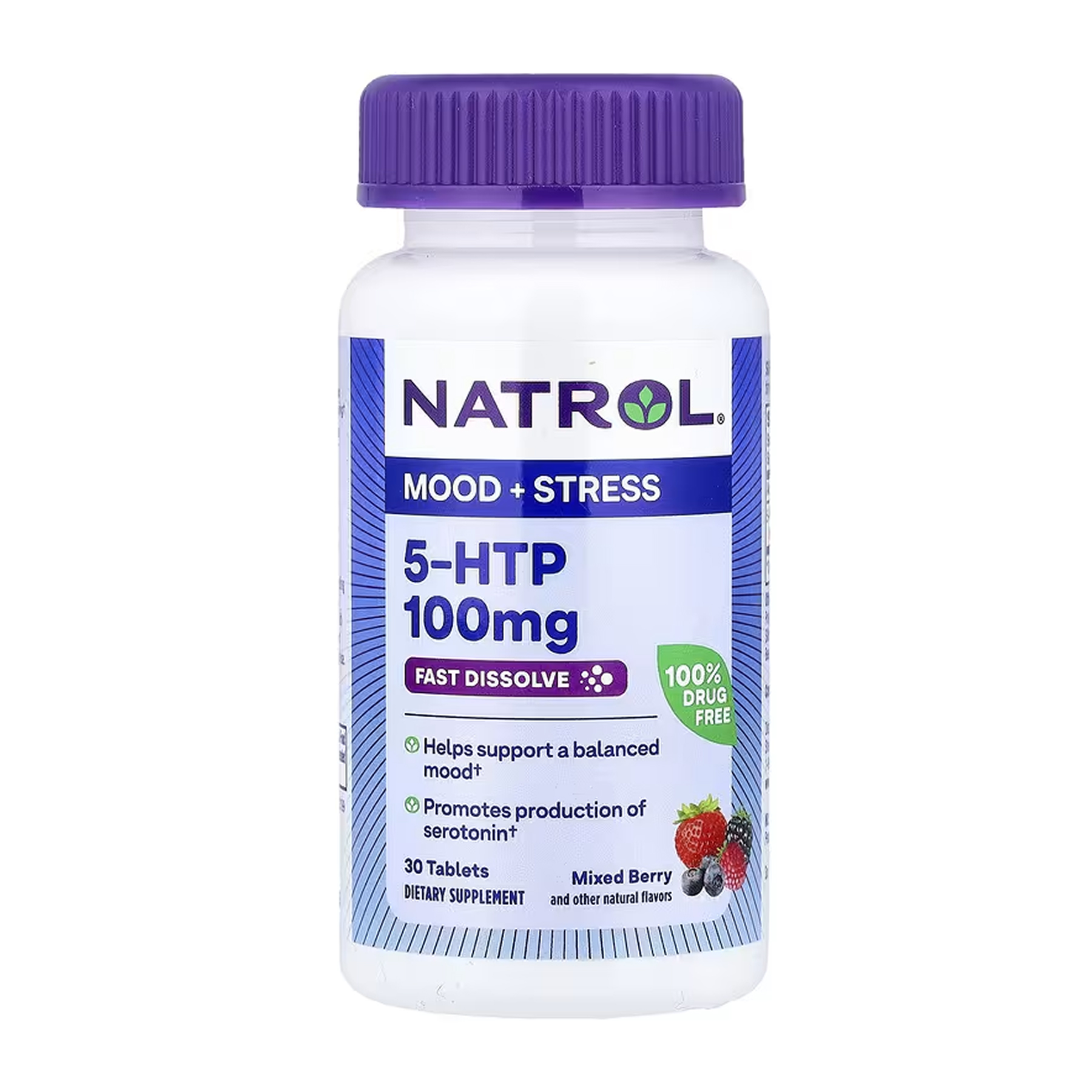 5-HTP (Гідрокситриптофан) швидкорозчинний, 100 мг, смак диких ягід, 5-HTP, Natrol, 30 таблеток