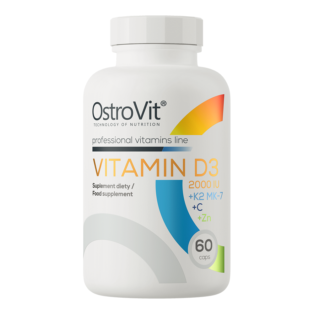 Вітамін D3, K2 MK-7, C та цинк, OstroVit Vitamin D3 2000 IU + K2 MK-7 + C + Zn, 60 капсул
