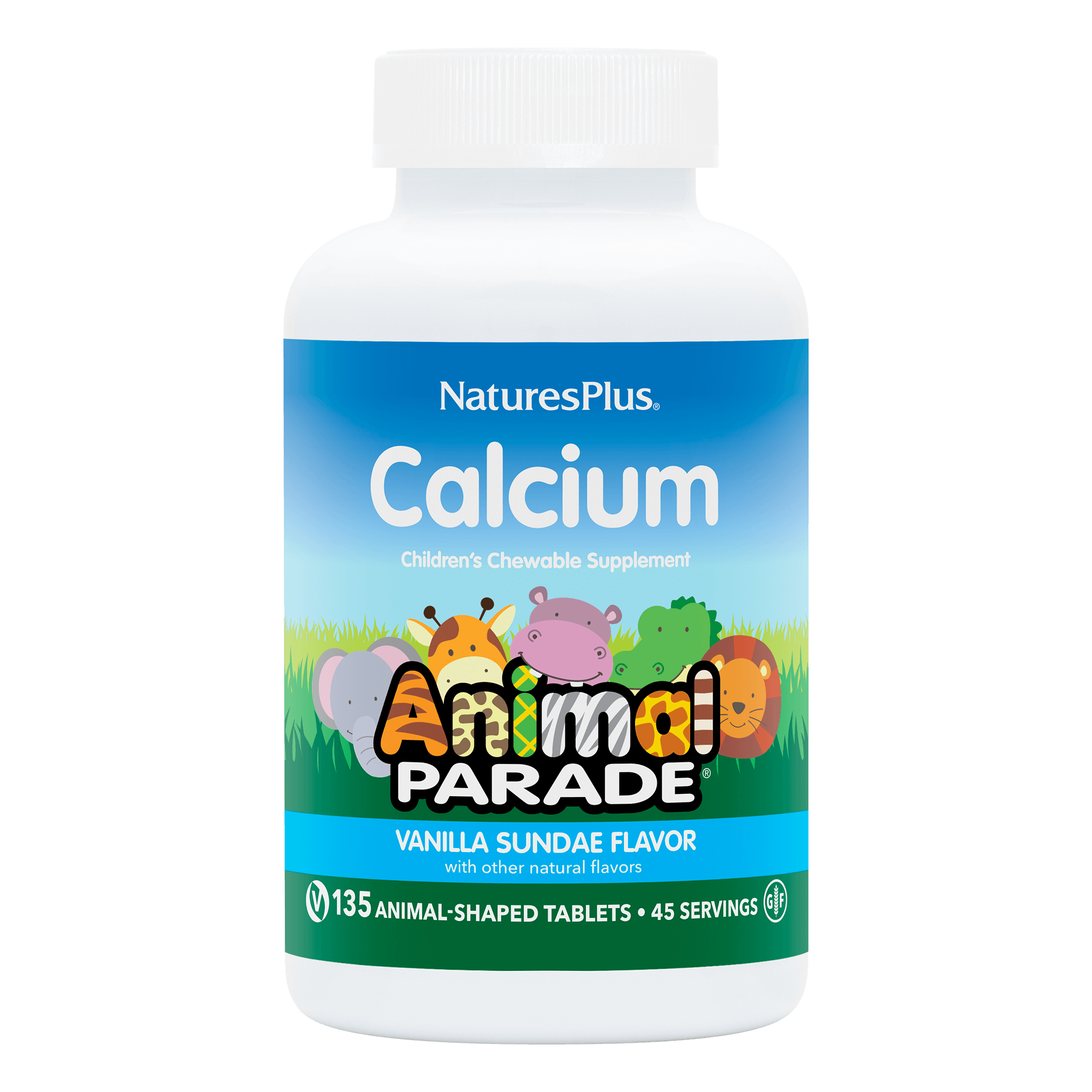 Кальцій для дітей, Natures Plus Animal Parade Calcium Children's Chewable Supplement, 135 жувальних таблеток (Ванільне морозиво)