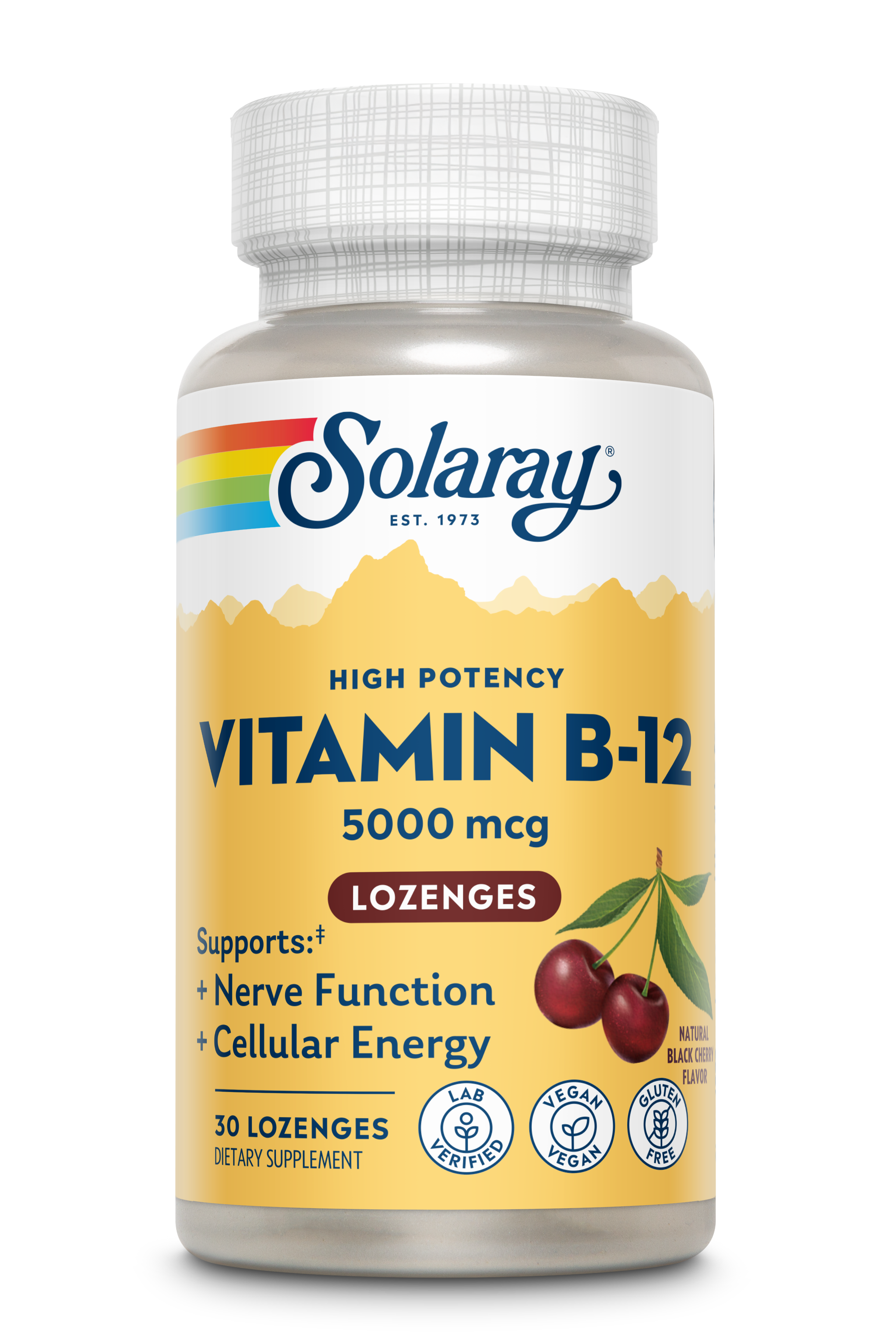 Вітамін B12, 5000 мкг, смак натуральної чорної вишні, Solaray, 30 льодяників