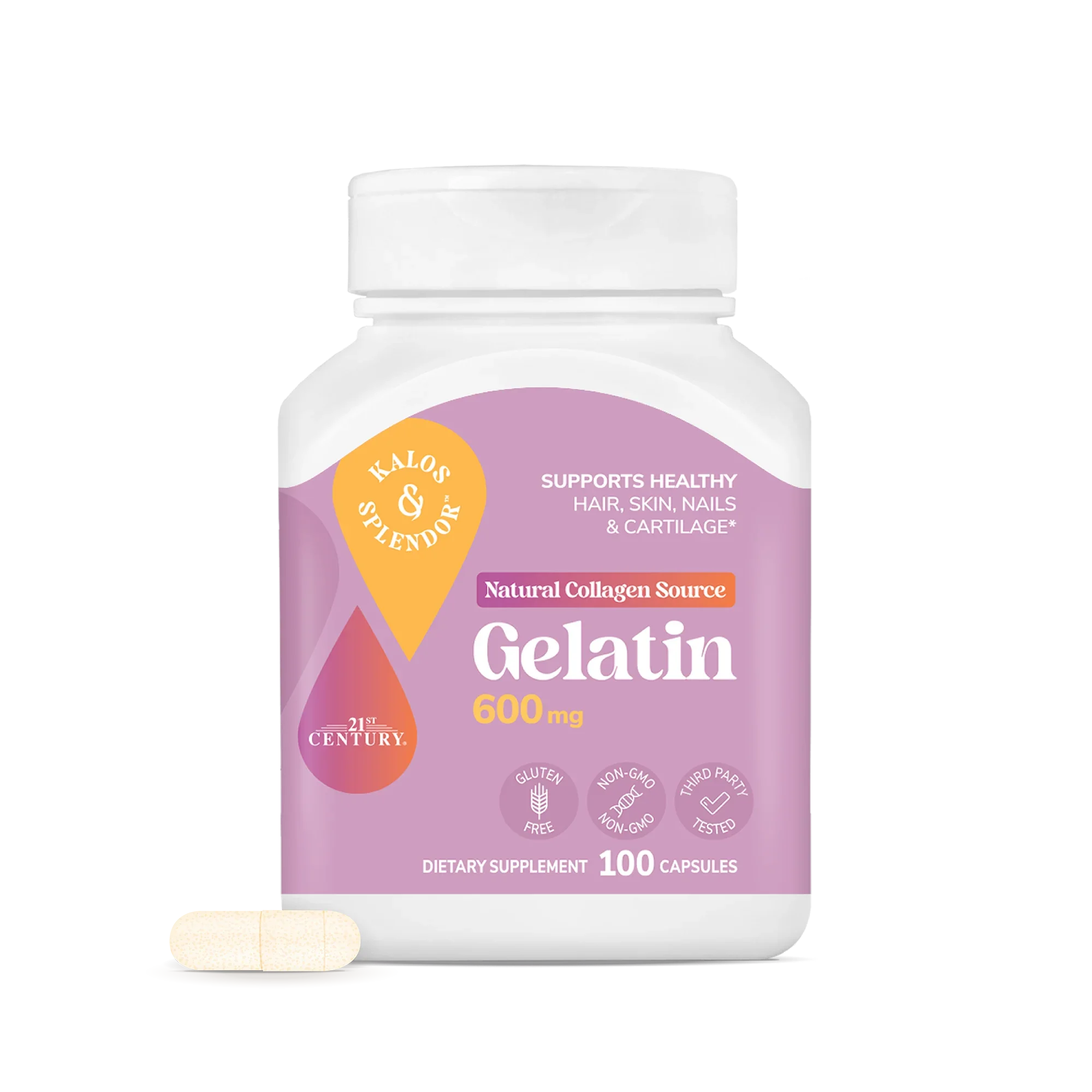 Желатин, 21st Century Gelatin, 600 мг, 100 капсул
