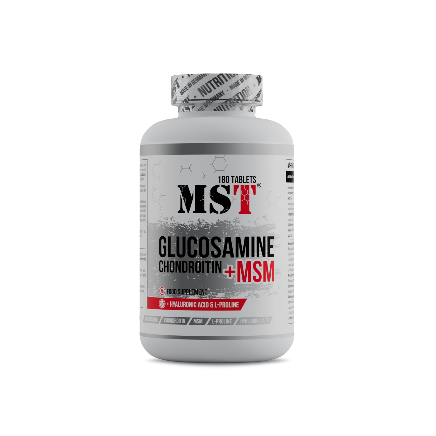 Глюкозамін, хондроїтин, МСМ та гіалуронова кислота, MST Glucosamine Chondroitin + MSM + hyaluronic acid, 180 таблеток