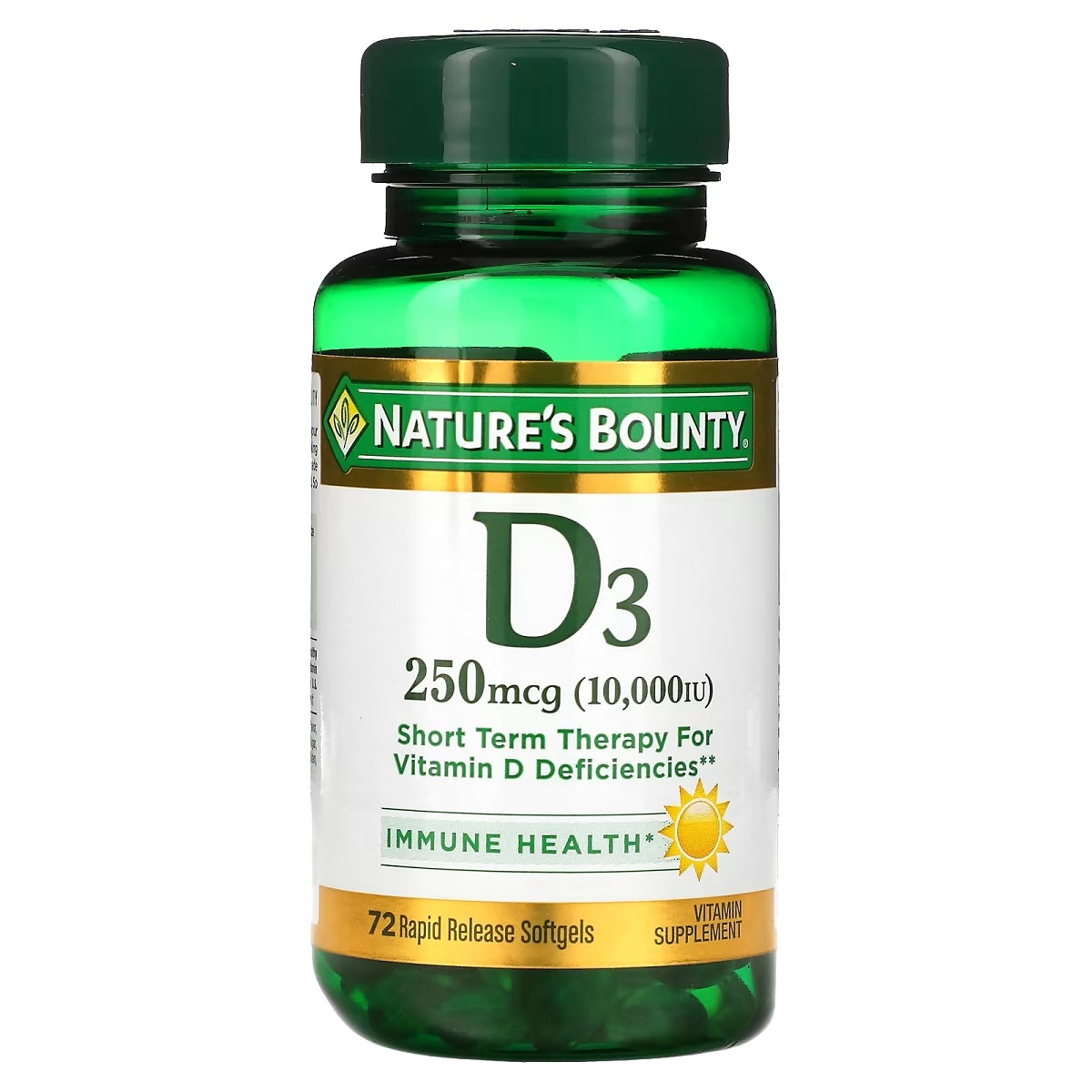Вітамін D3 швидкого вивільнення, Nature's Bounty Vitamin D, 10000 МО, 72 м'які капсули