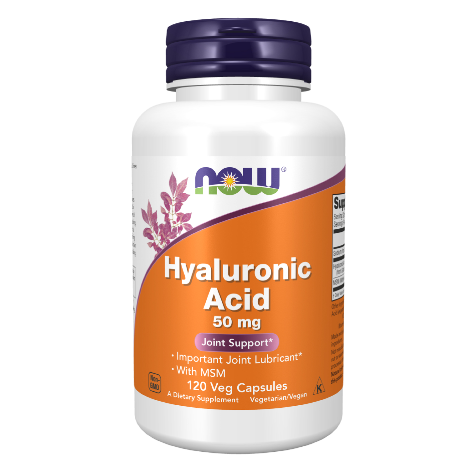 Гіалуронова кислота з МСМ, Now Foods Hyaluronic Acid With MSM, 50 мг, 120 вегетаріанських капсул