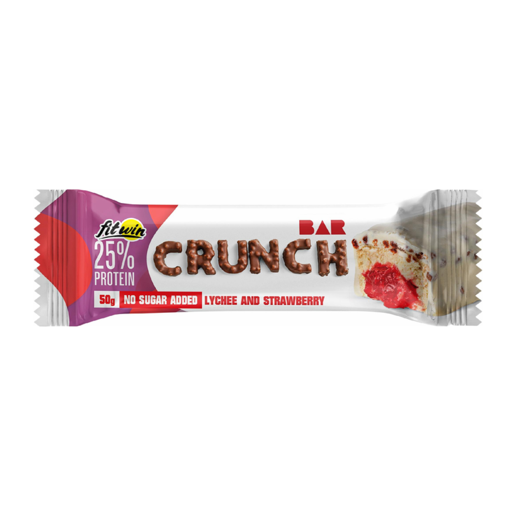 Протеїновий батончик, FitWin Crunch Bar 12 шт. по 50 г. (Лічі та полуниця)