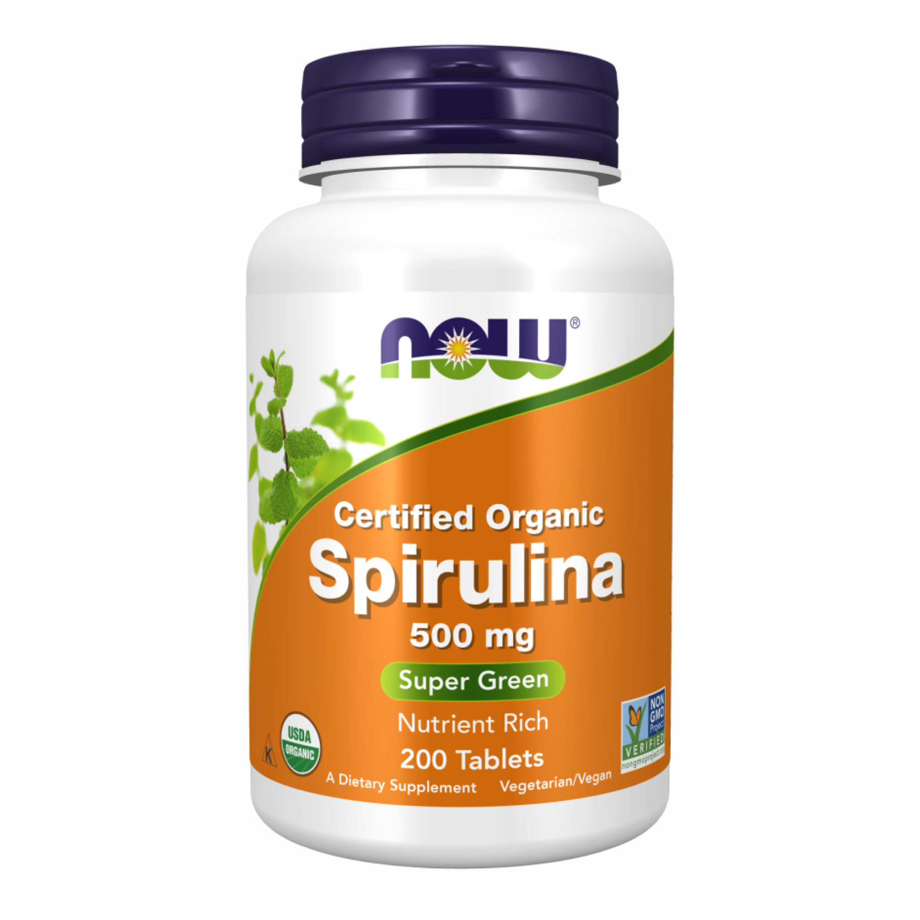 Спіруліна, Now Foods Certified Organic Spirulina 500 mg, 200 таблеток