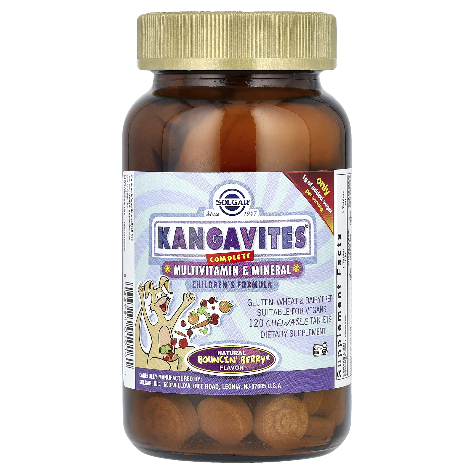 Мультивітаміни для дітей, Solgar Kangavites, 120 жувальних таблеток (Ягоди)