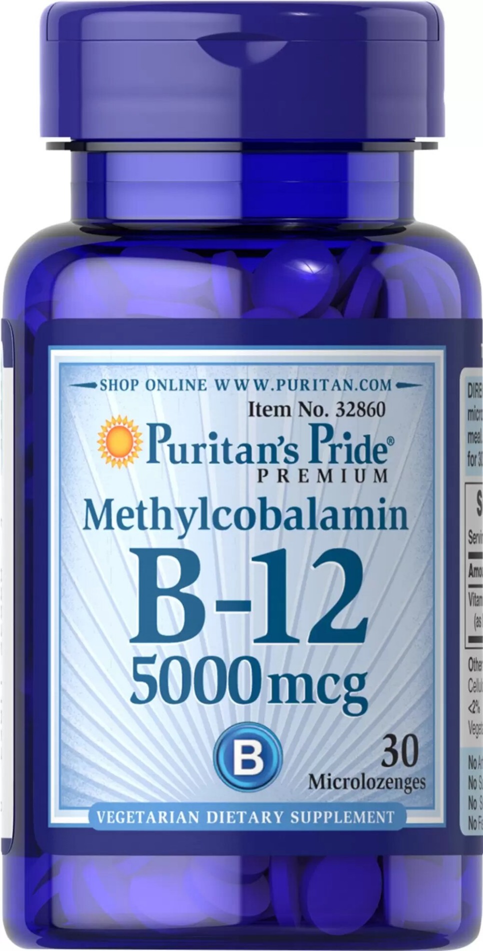 Вітамін В12 (метилкобаламін), Puritan's Pride Methylcobalamin Vitamin B-12, 5000 мкг, 30 пастилок