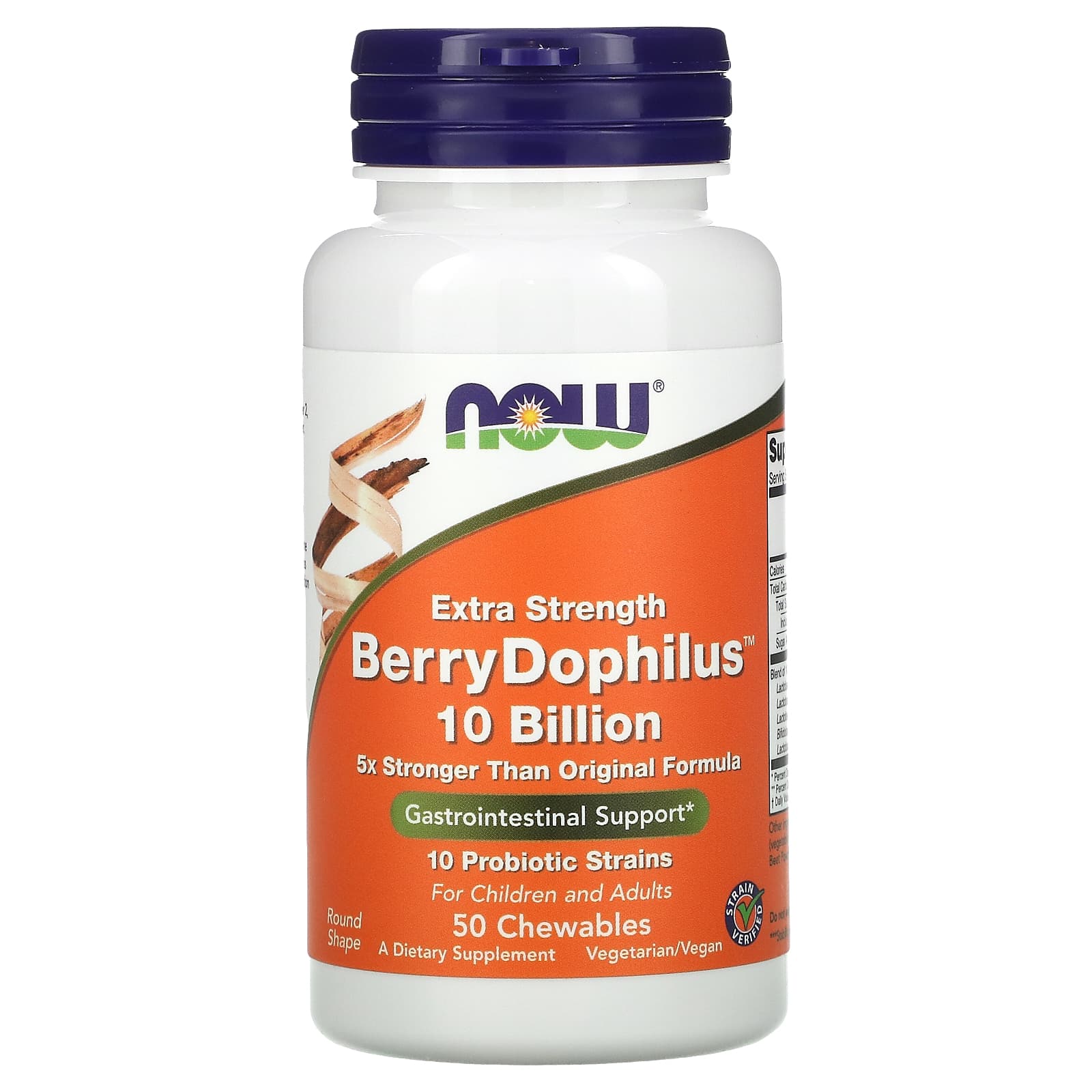 Пробіотики, Now Foods Extra Strength Berry Dophilus, 10 млрд КУО, 50 жувальних таблеток (Ягода)