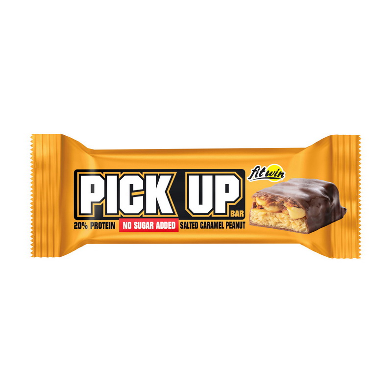 Протеїновий батончик без цукру, FitWin Pick Up Bar No Sugar Added, 45 г (Солона карамель та арахіс)