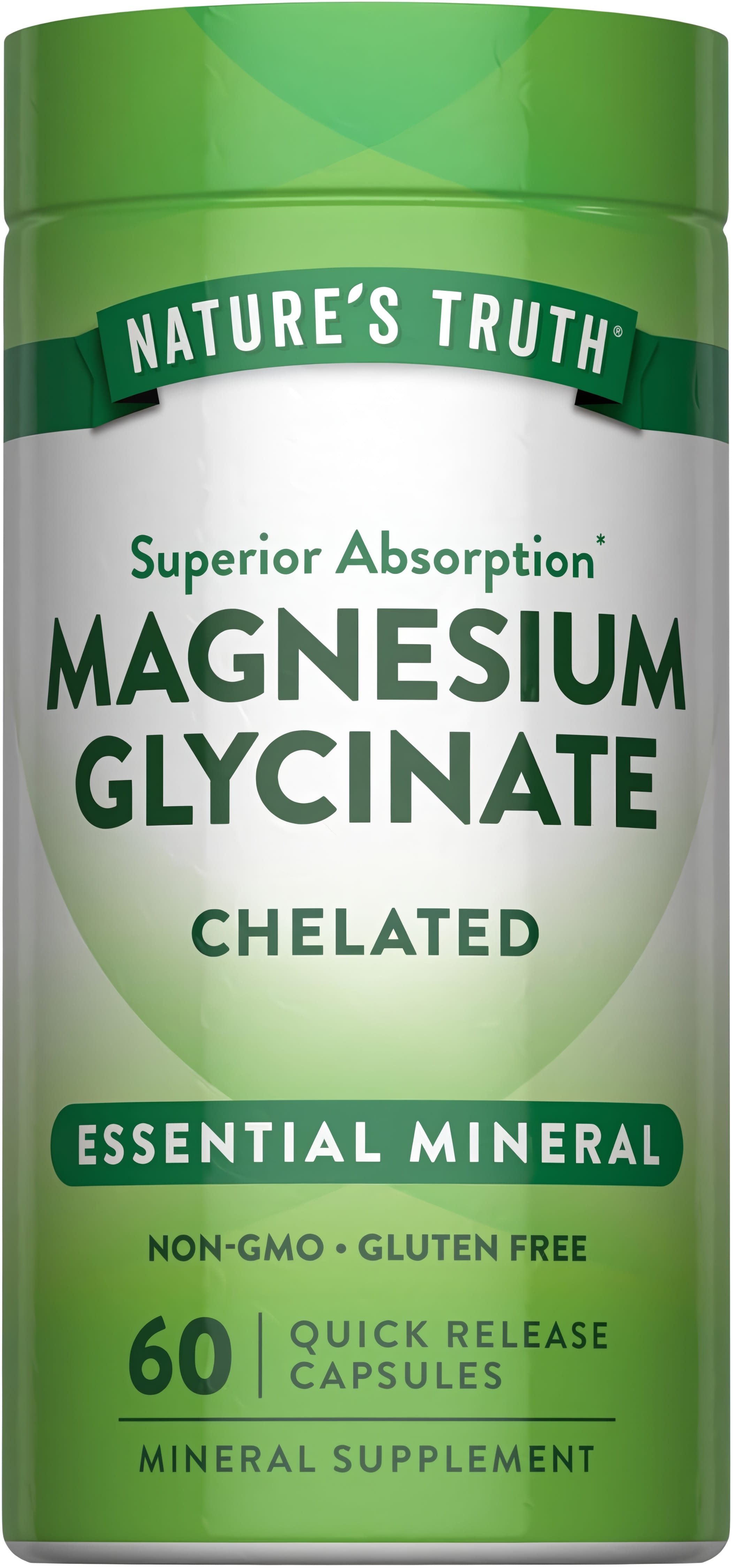 Магній гліцинат, Magnesium Glycinate, Nature's Truth, хелатний, 60 капсул швидкого вивільнення