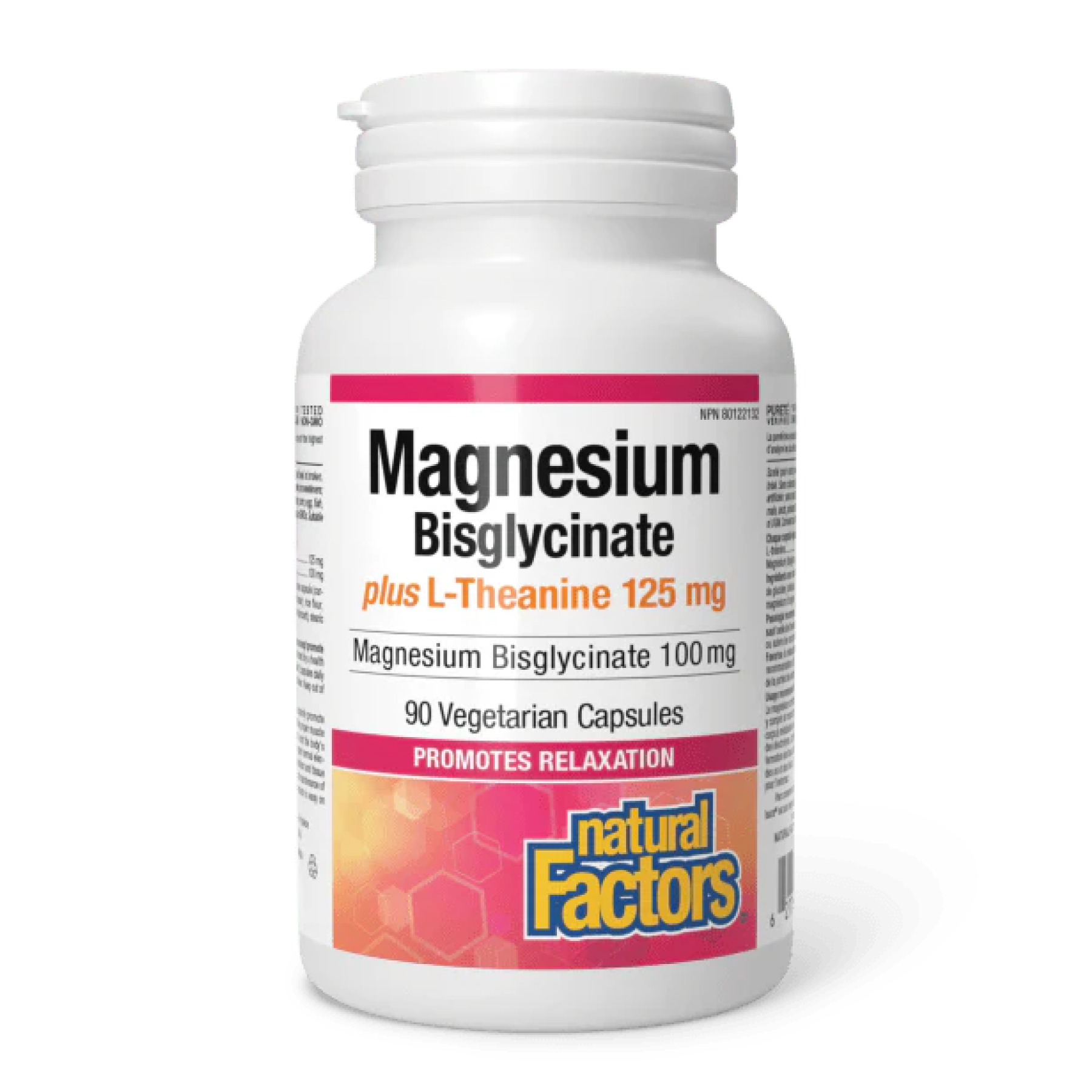 Магній бісгліцинат та L-теанін, Natural Factors Magnesium Bisglycinate plus L-Theanine, 100/125 мг, 90 вегетаріанських капсул