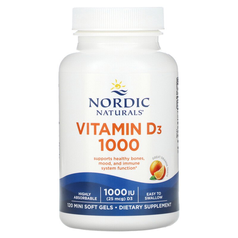 Вітамін D3, Nordic Naturals Vitamin D3, 1000 МО, 120 м'яких капсул (апельсин)