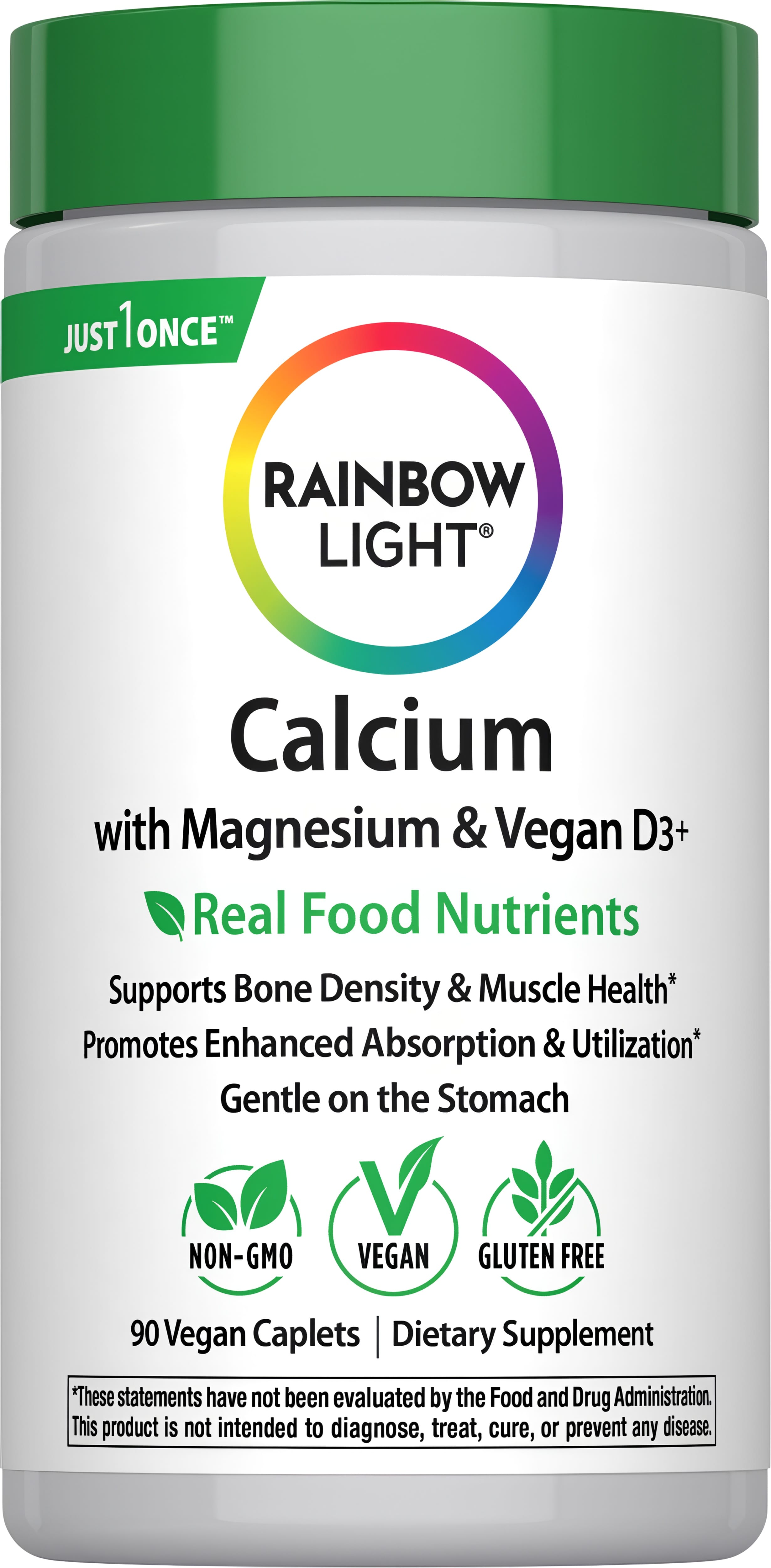 Кальцій, магній та вітамін D3, Rainbow Light Food-Based Calcium with Magnesium & Vitamin D3, 500/250 мг, 90 таблеток