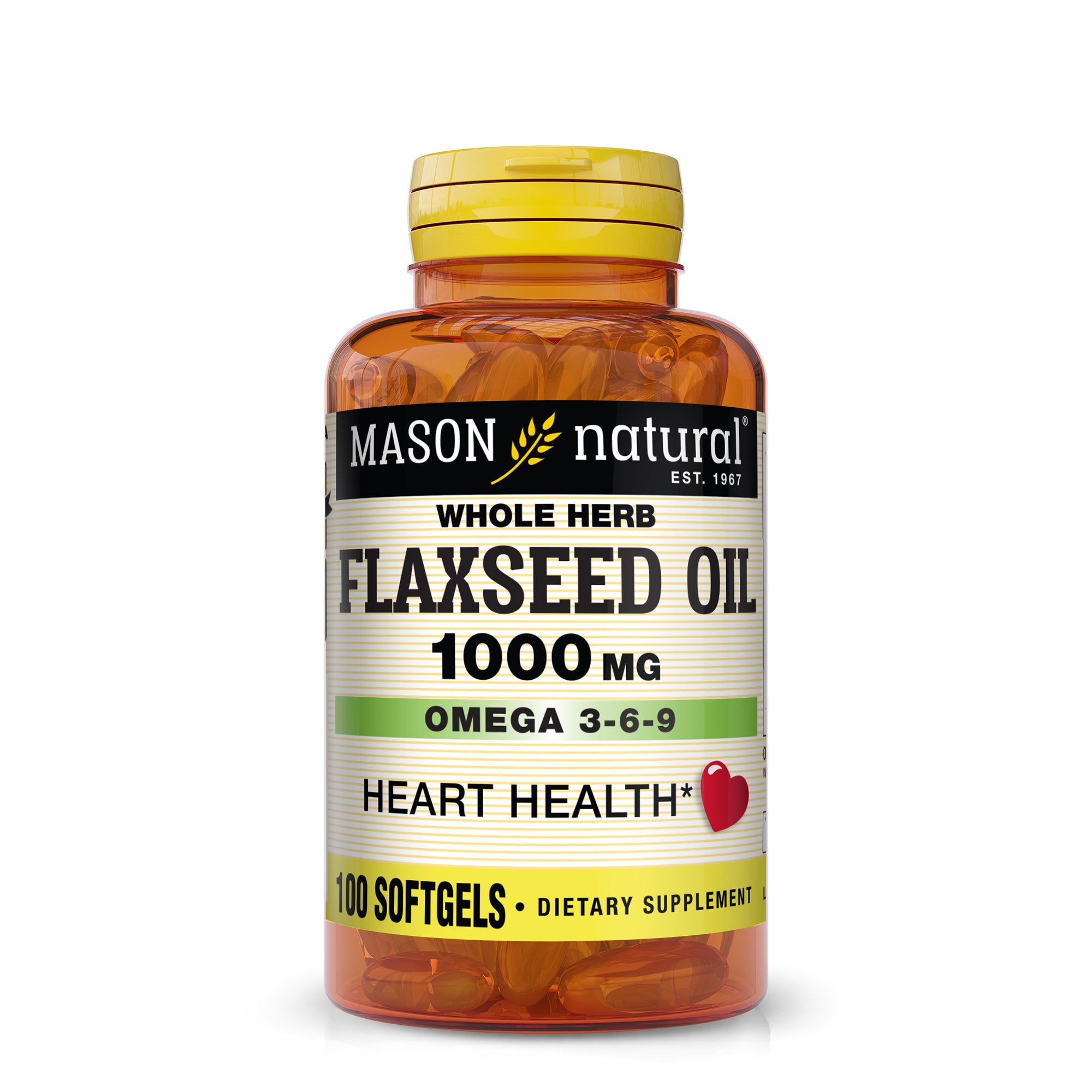 Льняна олія Омега 3-6-9, Mason Natural Flax Seed Oil Omega 3-6-9, 1000 мг, 100 м'яких капсул