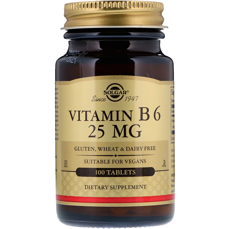 Вітамін B6, Solgar Vitamin B6, 25 мг, 100 таблеток