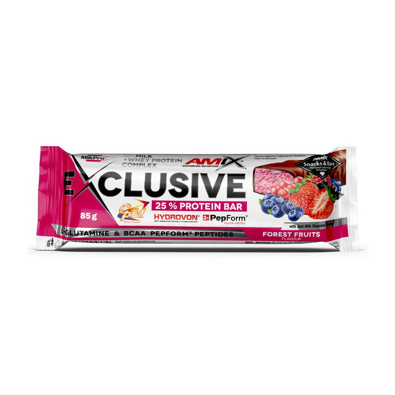 Протеїновий батончик, Amix Exclusive Protein Bar 25%, 85 г (Лісові ягоди)