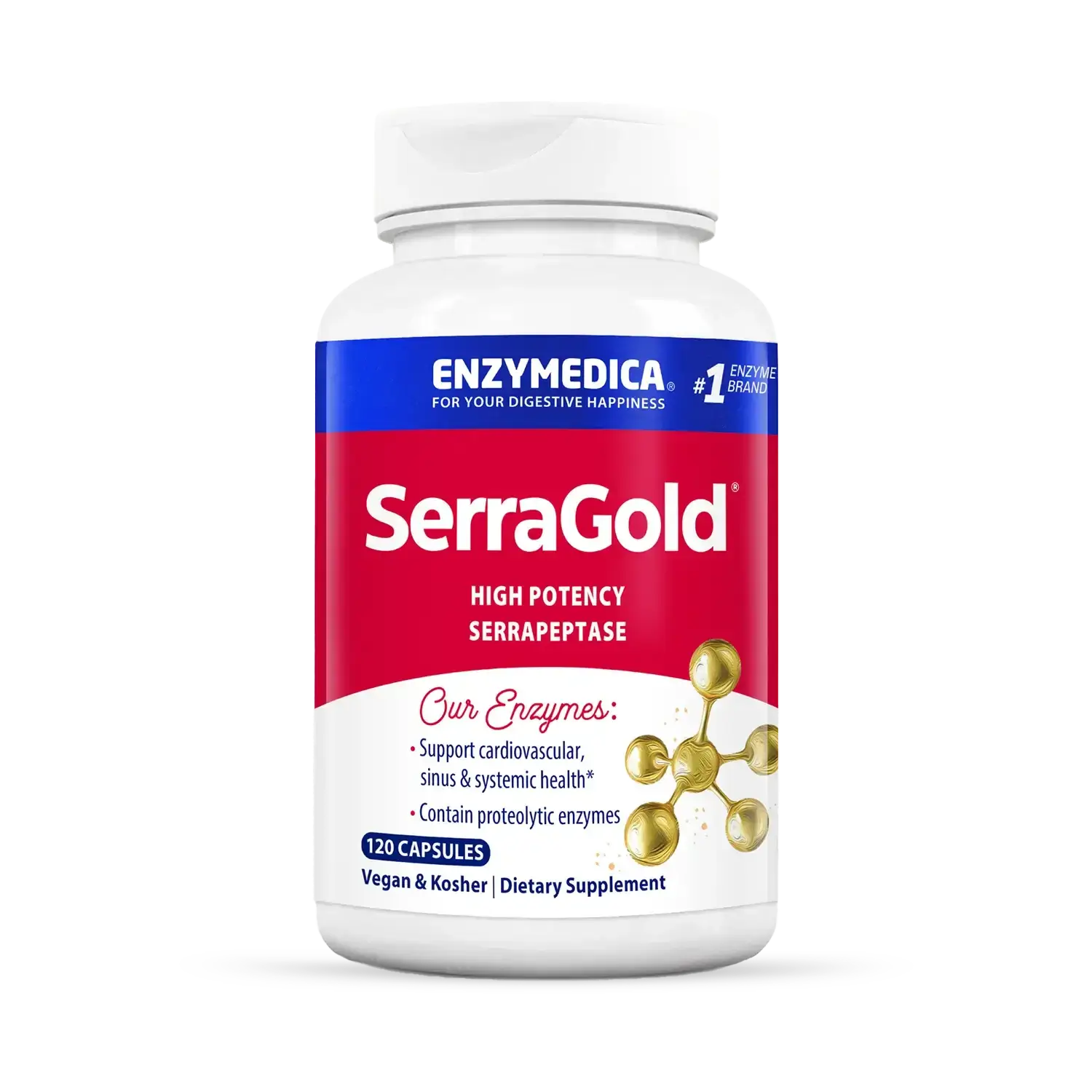 Протеолітичні ферменти, SerraGold, Enzymedica, серрапептаза для серця, 120 капсул