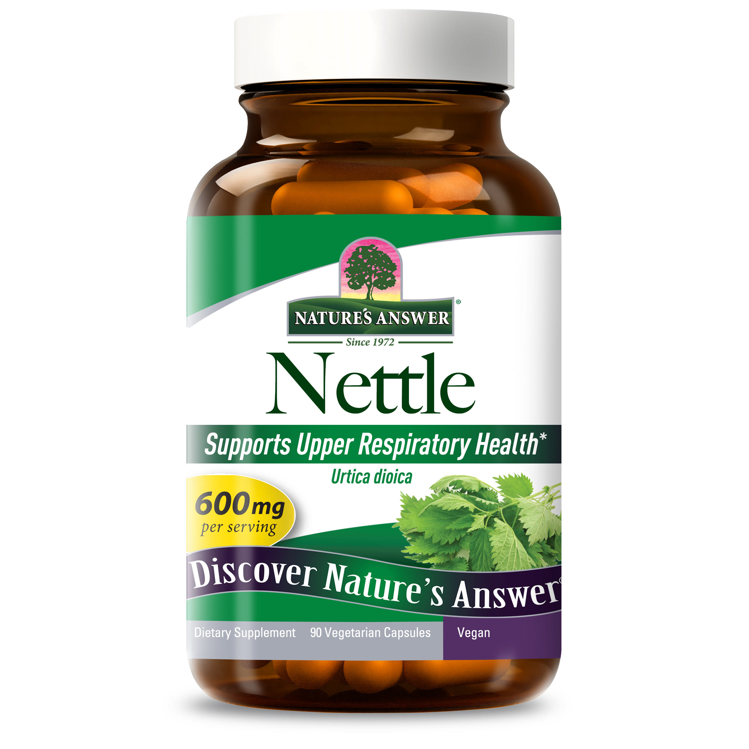 Кропива, Nature's Answer Nettle, 600 мг, 90 вегетаріанських капсул