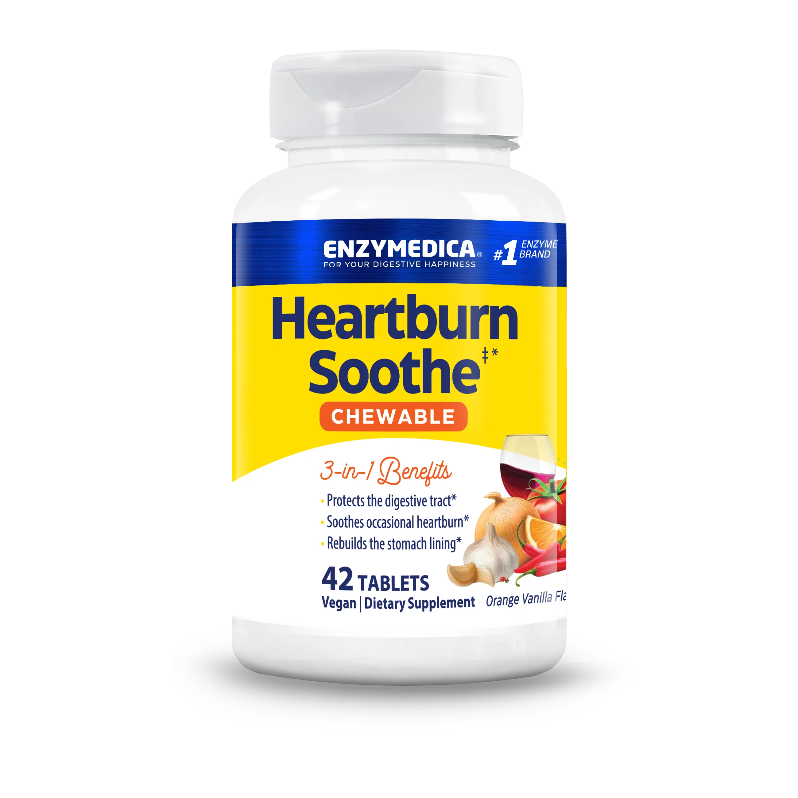 Комплекс для полегшення печії, смак апельсину та ванілі, Heartburn Soothe, Enzymedica, 42 жувальні таблетки